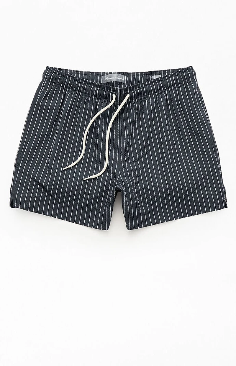 Pacsun Black Sandbar Striped Seersucker 4.5" Swim Trunks