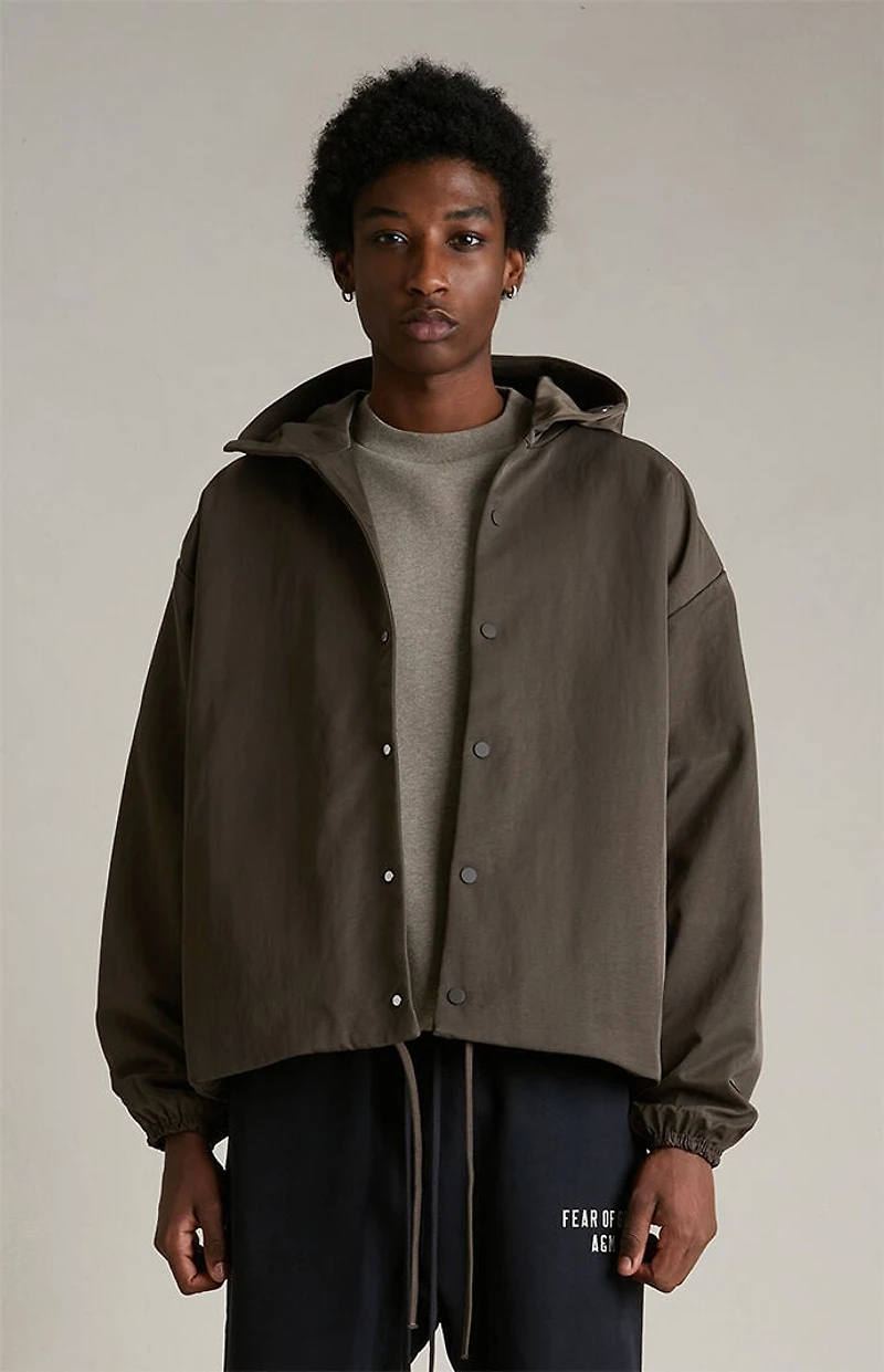 Fear of God ESSENTIALS Brown Textured Nylon Hooded Jacket