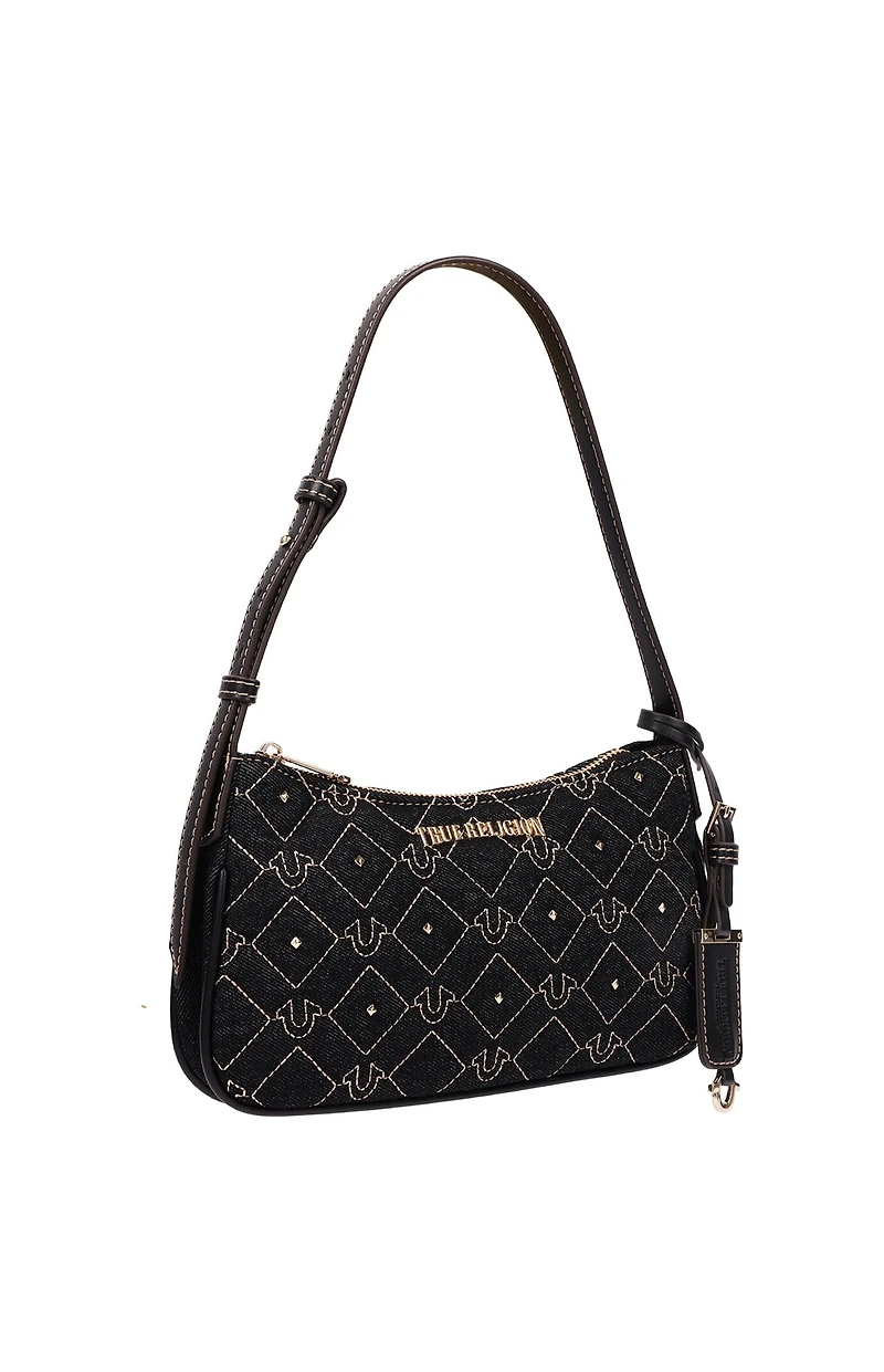 True Religion Studded Black Denim Shoulder Bag