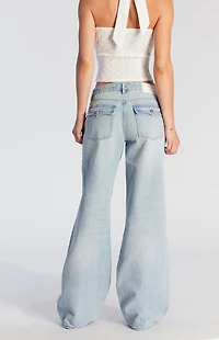 Pacsun Casey Low Rise Baggy Jeans Button Pocket Light Indigo