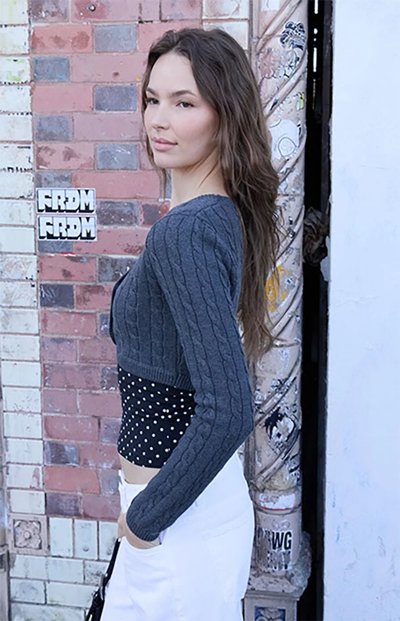 John Galt Gray Cable Knit Cropped Cardigan