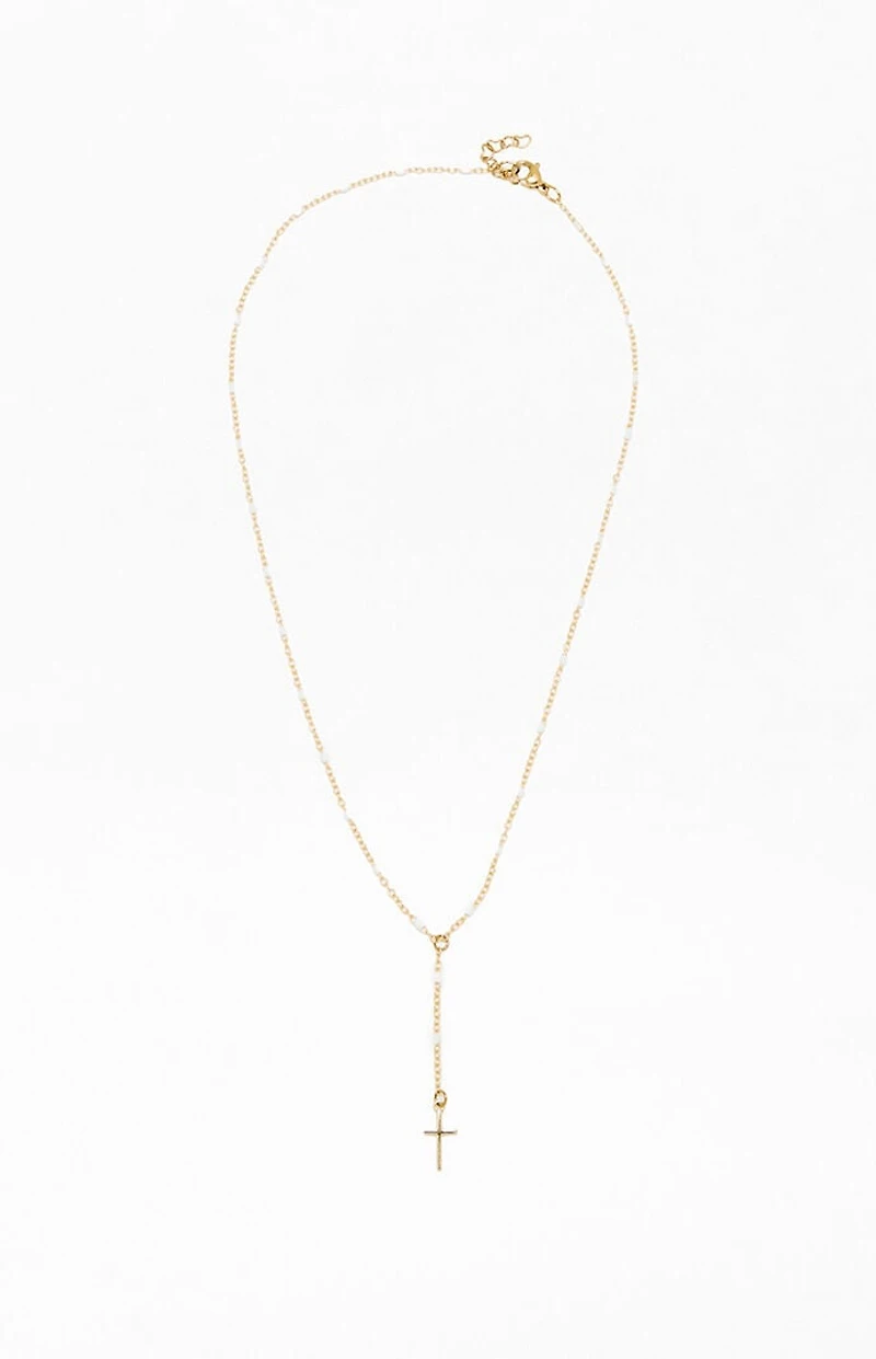 John Galt Gold Beaded Cross Chain Necklace