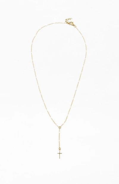 John Galt Gold Beaded Cross Chain Necklace
