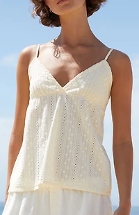John Galt Yellow Edith Eyelet Tank Top