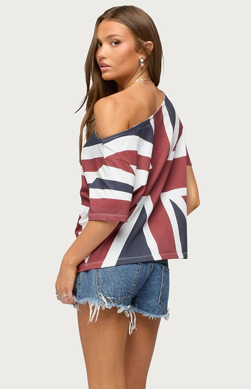Edikted Union Jack Off-The-Shoulder T-Shirt