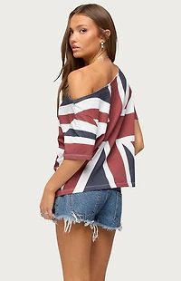 Edikted Union Jack Off-The-Shoulder T-Shirt