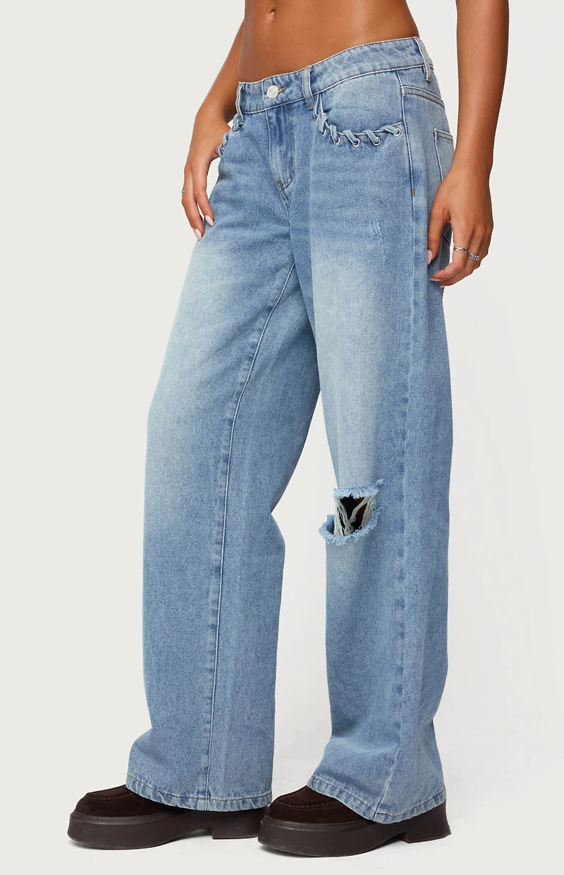Edikted Dutton Distressed Low Rise Jeans