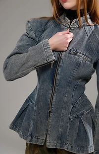 AZALEA WANG Virelle Structured Zip Up Denim Jacket