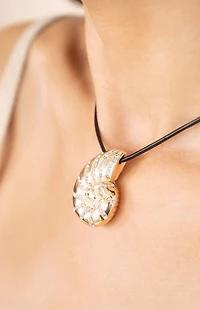Ettika Nautilus Shell Pendant Black Cord Necklace