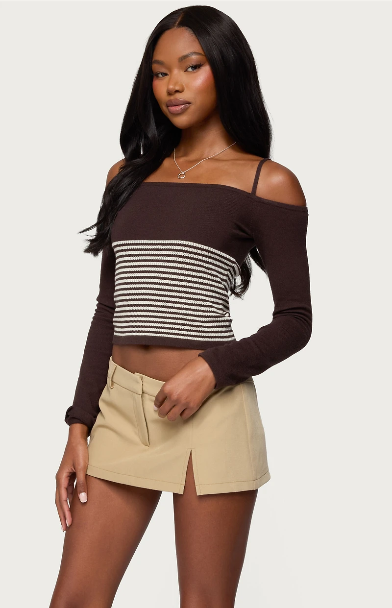Edikted Darya Striped Off Shoulder Knit Top