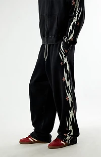 Pacsun Black Flame Star Fleece Baggy Sweatpants