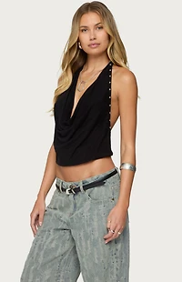 Edikted Irina Stud Cowl Neck Halter Top