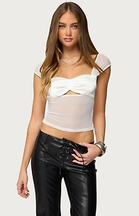 Edikted Sheer Mesh & Satin Effect Top