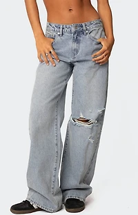 Edikted Adam Distressed Wide Leg Jeans
