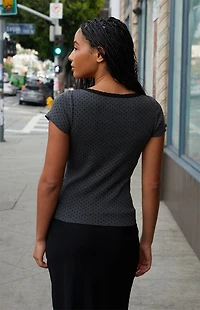 John Galt Polka Dot Lace Trim Top