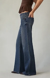 Pacsun Charlie Low Rise Baggy Bootcut Jeans Double Button Dark Indigo