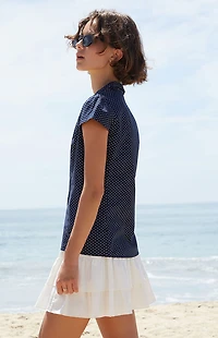 John Galt Navy Polka Dot Rue Collared Top