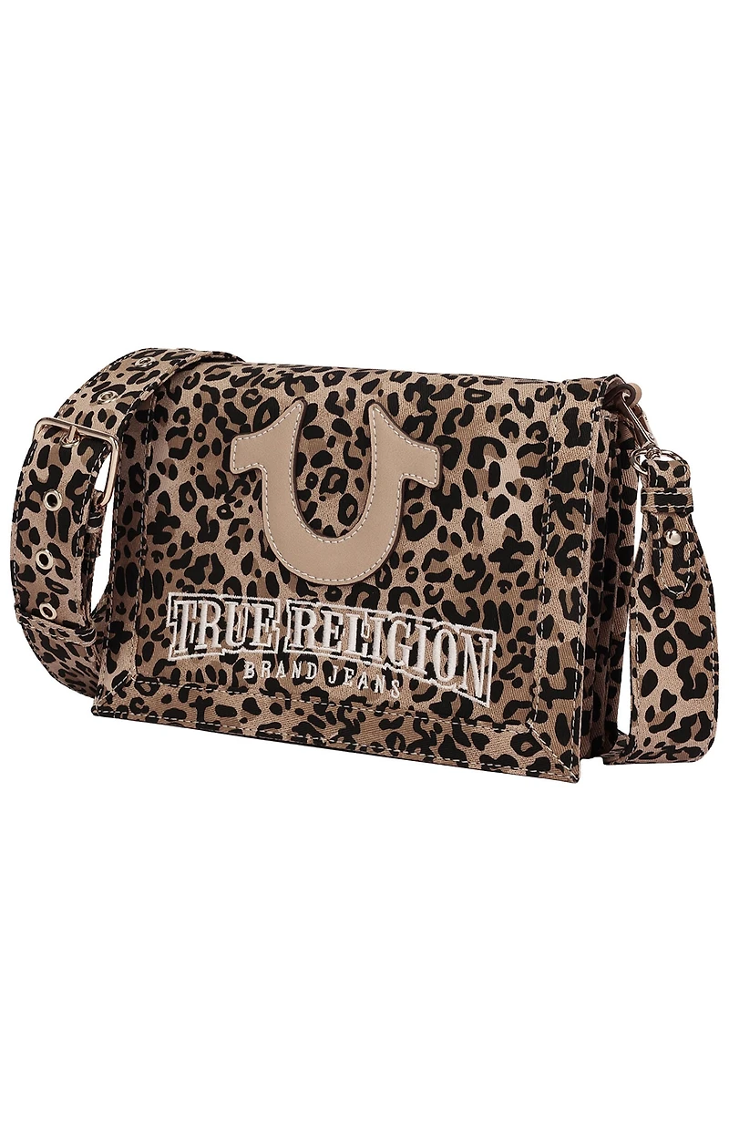 True Religion Bling Logo Leopard Messenger Bag
