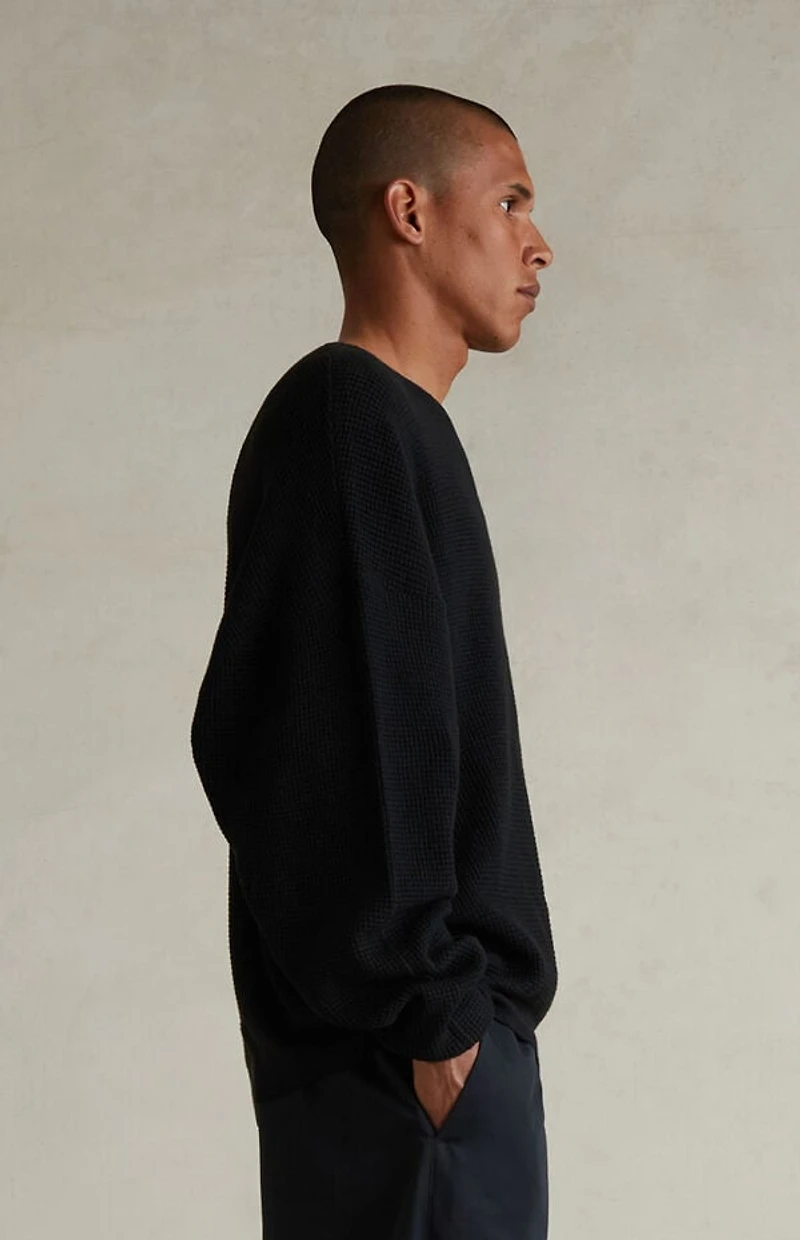Fear of God ESSENTIALS Jet Black Waffle Knit Long Sleeve T-Shirt