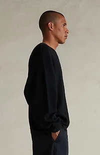 Fear of God ESSENTIALS Jet Black Waffle Knit Long Sleeve T-Shirt