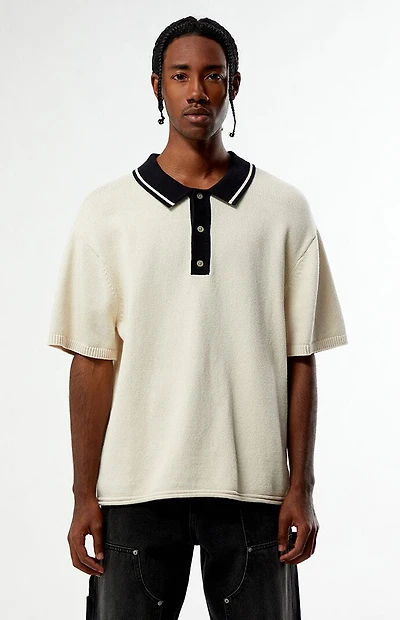 Pacsun Cream Textured Polo Sweater Shirt
