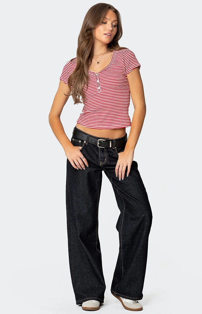 Edikted Kady Striped Henley T-Shirt