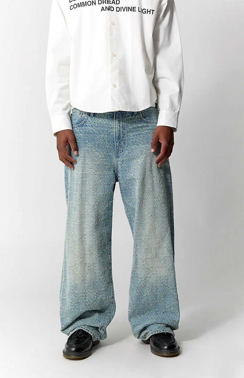 Pacsun Blake Extreme Baggy Jeans Textured Checkerboard Light Blue