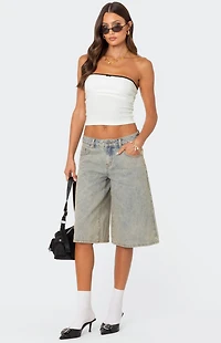 Edikted Xtra Long Acid Wash Denim Shorts