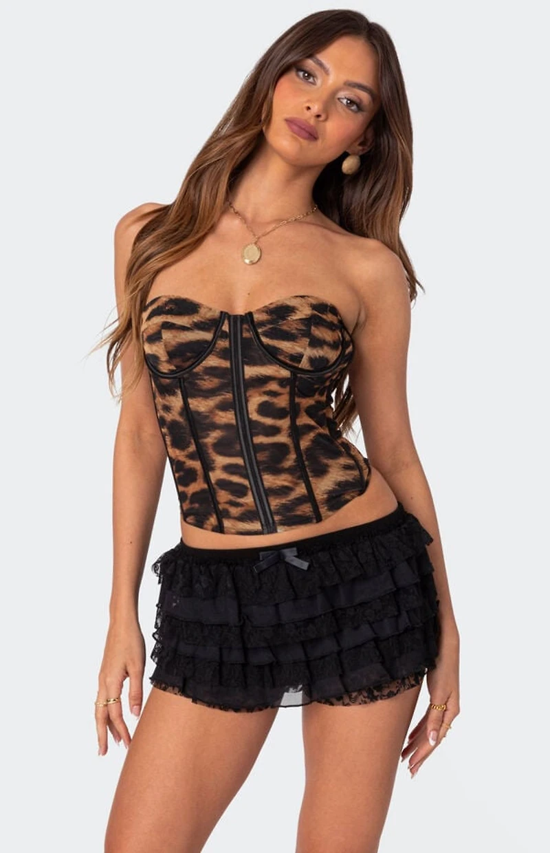 Edikted Lennox Leopard Print Mesh Corset
