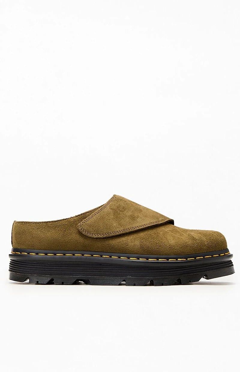 Dr Martens Olive Zebzag Suede Anywair Platform Mules