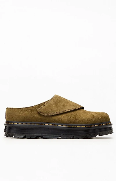 Dr Martens Olive Zebzag Suede Anywair Platform Mules