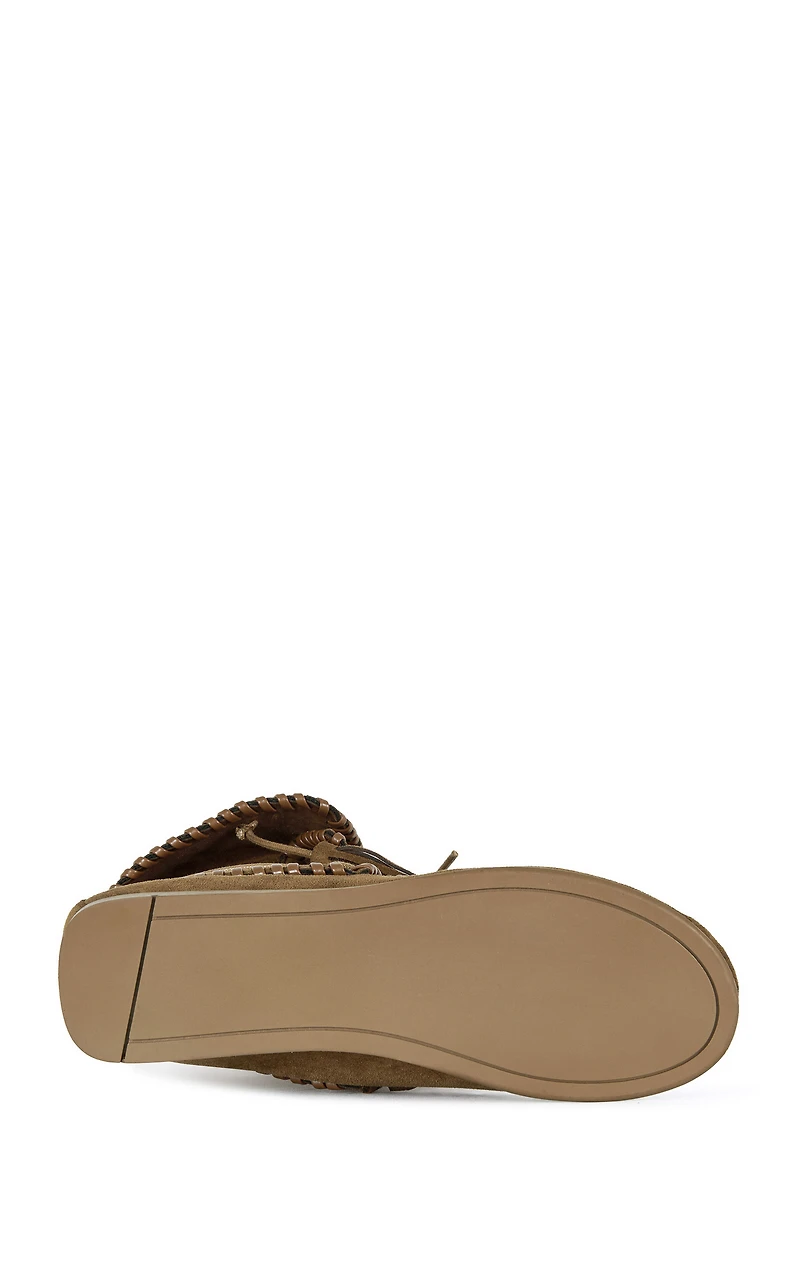 AZALEA WANG Women's Weret Chestnut Faux Suede Moccasin Booties