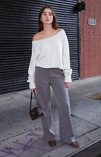 John Galt Gray Off-The-Shoulder Sweater