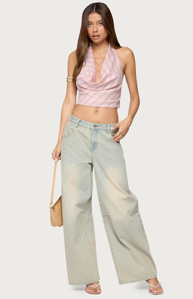 Edikted Stripey Metallic Cowl Neck Halter Top