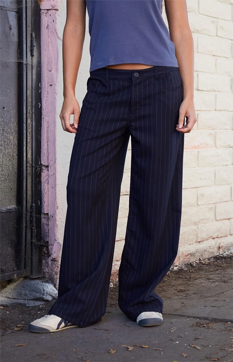 John Galt Navy Striped Low Rise Baggy Trousers