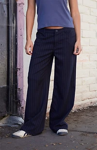 John Galt Navy Striped Low Rise Baggy Trousers