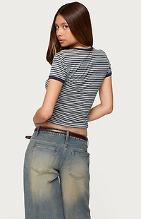 Edikted Fawn Striped V Neck T-Shirt