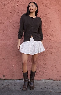 John Galt White Floral Ruffle Mini Skirt