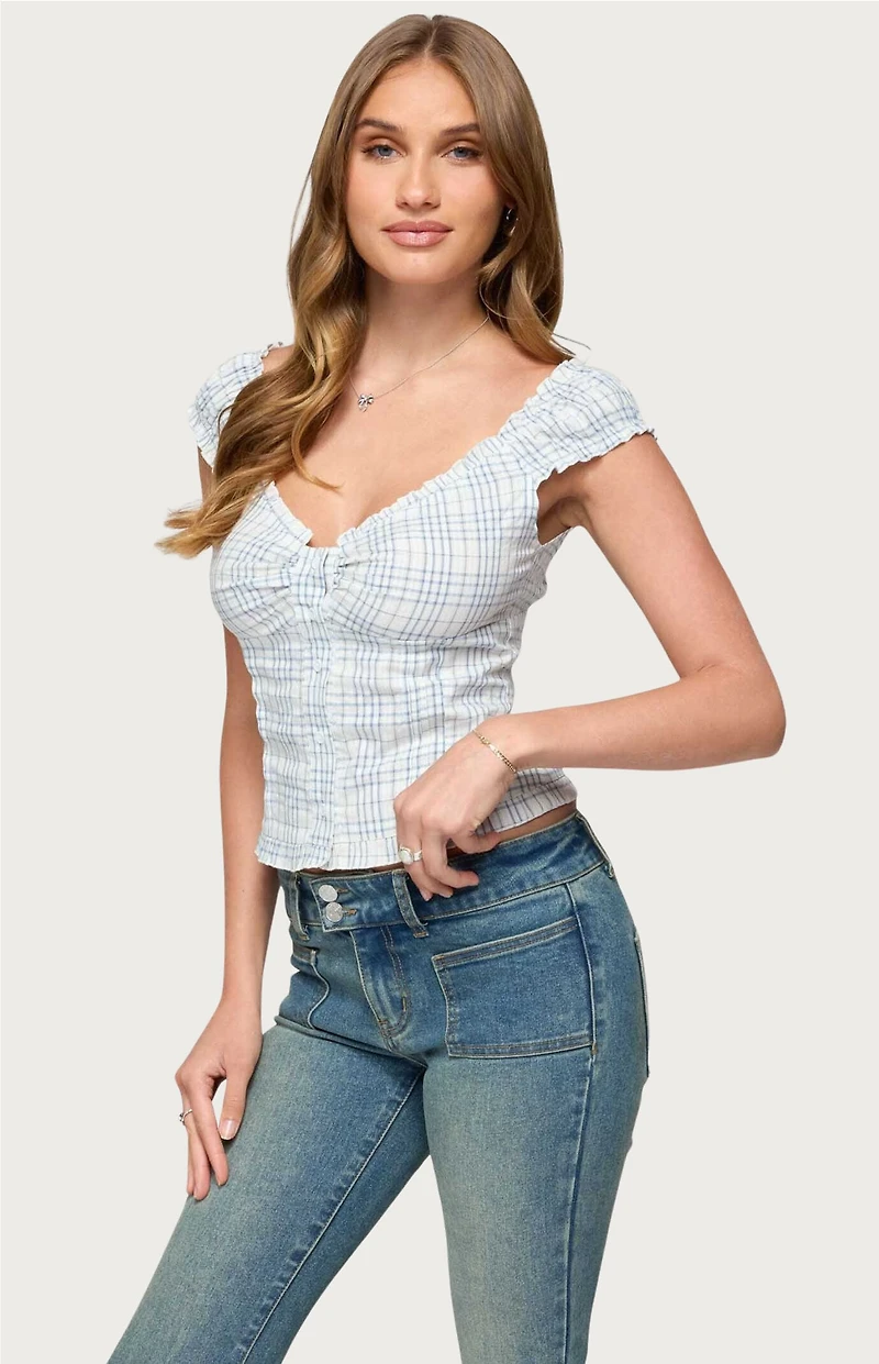 Edikted Dolsy Plaid Button Up Top