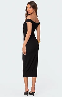 Edikted Kyla Off Shoulder Ribbed Midi Dress