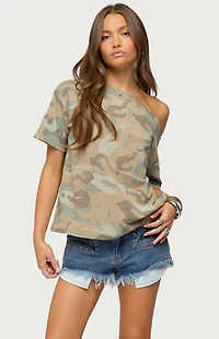 Edikted Miltah Camo Off-The-Shoulder Top