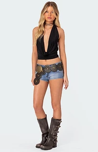 Edikted Honey Low Rise Denim Micro Shorts