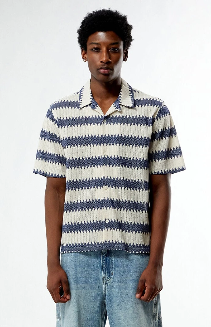 Pacsun Blue & Cream Textured Oversized Resort Camp Shirt