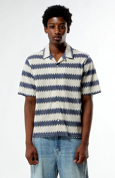 Pacsun Blue & Cream Textured Oversized Resort Camp Shirt