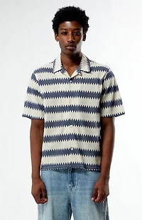 Pacsun Blue & Cream Textured Oversized Resort Camp Shirt