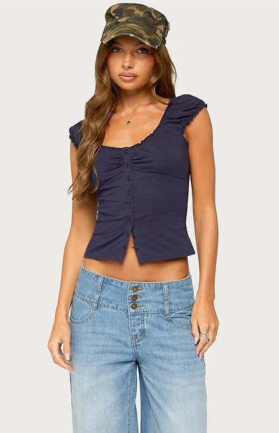 Edikted Mazzy Ruched Button Up Top