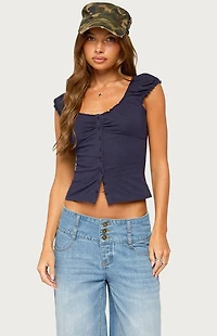Edikted Mazzy Ruched Button Up Top