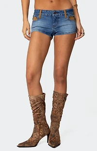 Edikted Max Suede Detail Denim Micro Shorts