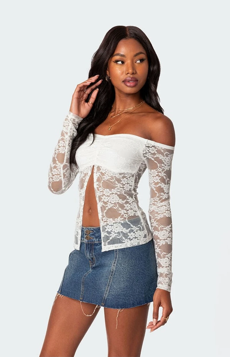 Edikted Odessa Split Front Sheer Lace Top