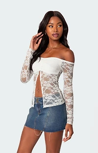 Edikted Odessa Split Front Sheer Lace Top